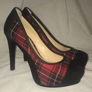 Gianni Bini plaid and suede high heel shoes